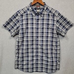 THE NORTH FACE Men's Size L Blue and Gray Plaid Shirt Short Sleeve Button Down